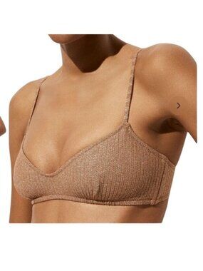 NWT J.Crew Odessa Bikini Top Sz Small Sparkle Rib Tan Brown Swimwear Metallic